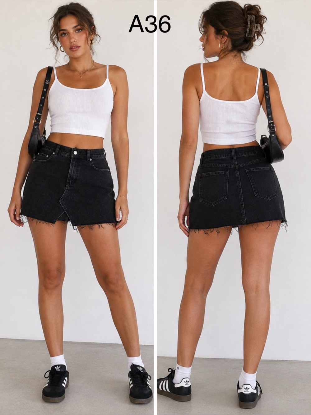 Zara Black Denim Mini Skirt with Front Notch,Size Small
